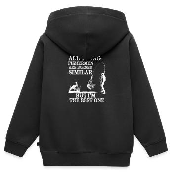 Pêche cadeau pêcheur de poisson - Sweat Premium à capuche zippé enfant bio - noir - Dos - AI Model Kid Male (0cm)