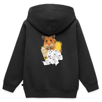 Hamster Menno "hamstern" - Kinder Premium Organic Zip Hoodie - Schwarz - Hinten - AI Model Kid Male (0cm)