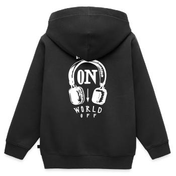 Music on world off - Kinder Premium Organic Zip Hoodie - Schwarz - Hinten - AI Model Kid Male (0cm)