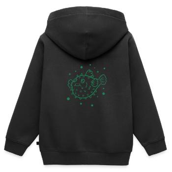 Dicker Kugelfisch - Kinder Premium Organic Zip Hoodie - Schwarz - Hinten - AI Model Kid Male (0cm)
