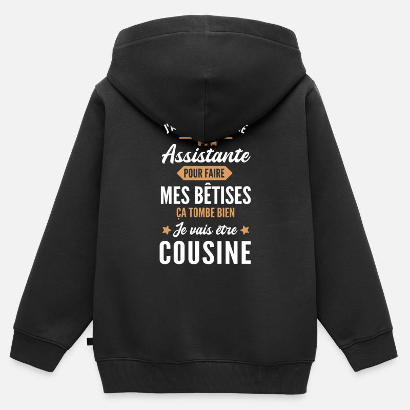assistante / je vais être cousine / future cousine - Sweat Premium à capuche zippé enfant bio - noir