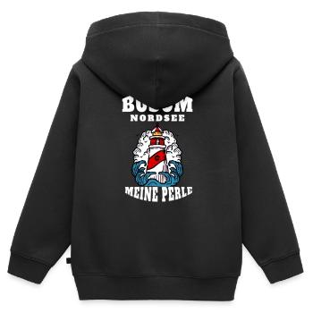 BÜSUM NORDSEE MEINE PERLE - Kinder Premium Organic Zip Hoodie - Schwarz - Hinten - AI Model Kid Male (0cm)