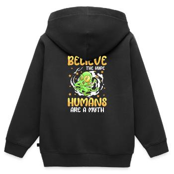 Alien Spaceship Extraterrestrial Aliens - Sweat Premium à capuche zippé enfant bio - noir - Dos - AI Model Kid Male (0cm)