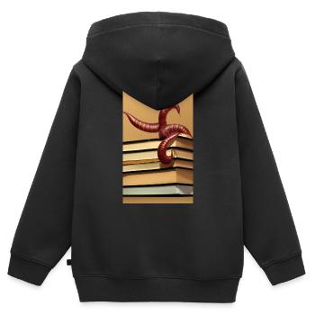 Comic Cartoon grusseliger Bücherwurm Bücherstapel - Kinder Premium Organic Zip Hoodie - Schwarz - Hinten - AI Model Kid Male (0cm)