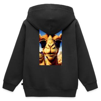 Coole Kamelurlaub Selfie Wüste Sonnenbrille Comic - Kinder Premium Organic Zip Hoodie - Schwarz - Hinten - AI Model Kid Male (0cm)