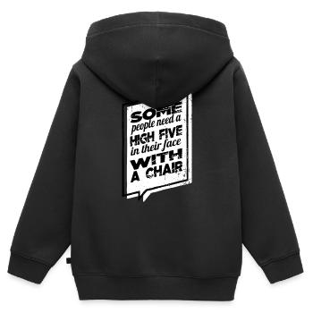 Idée cadeau Idée Cadeau Geek Heureux Dictons - Sweat Premium à capuche zippé enfant bio - noir - Dos - AI Model Kid Male (0cm)
