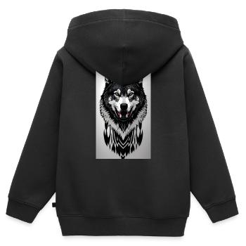 Wolf - Kinder Premium Organic Zip Hoodie - Schwarz - Hinten - AI Model Kid Male (0cm)