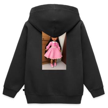 Pink Doll - Kinder Premium Organic Zip Hoodie - Schwarz - Hinten - AI Model Kid Male (0cm)