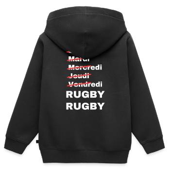 week-end rugby - Sweat Premium à capuche zippé enfant bio - noir - Dos - AI Model Kid Male (0cm)