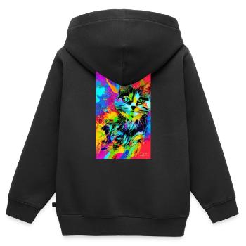 Chat | Animal de compagnie | Fan de chat | mignon | Chaton - Sweat Premium à capuche zippé enfant bio - noir - Dos - AI Model Kid Male (0cm)