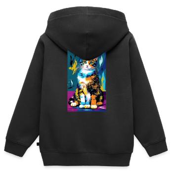 Chat | Animal de compagnie | Fan de chat | mignon | Chaton - Sweat Premium à capuche zippé enfant bio - noir - Dos - AI Model Kid Male (0cm)