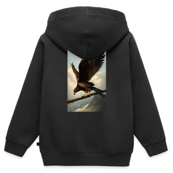 Aigle | Oiseaux | Liberté | Animaux - Sweat Premium à capuche zippé enfant bio - noir - Dos - AI Model Kid Male (0cm)
