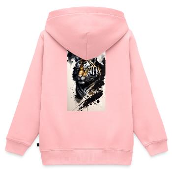 Tigre | Animal | Prédateur | Rugissement | Roi | Asie - Sweat Premium à capuche zippé enfant bio - rose - Dos - AI Model Kid Female (0cm)