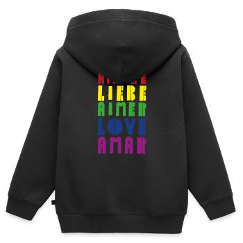 Liebe Regenbogen diverse Sprachen - Kinder Premium Organic Zip Hoodie - Schwarz - Hinten - AI Model Kid Male (0cm)