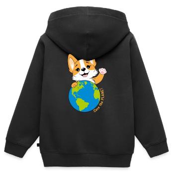 Corgi mit Weltkugel - Kinder Premium Organic Zip Hoodie - Schwarz - Hinten - AI Model Kid Male (0cm)