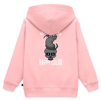 Le noir est ma couleur heureuse - Sweat Premium à capuche zippé enfant bio - rose - Dos - AI Model Kid Female (0cm)