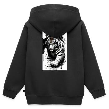 Tigerkraft: Dein Stil, deine Eleganz - Kinder Premium Organic Zip Hoodie - Schwarz - Hinten - AI Model Kid Male (0cm)