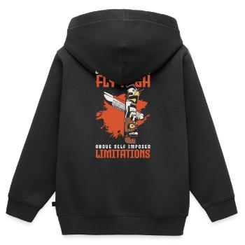 Chef de plume rituel indien - Sweat Premium à capuche zippé enfant bio - noir - Dos - AI Model Kid Male (0cm)