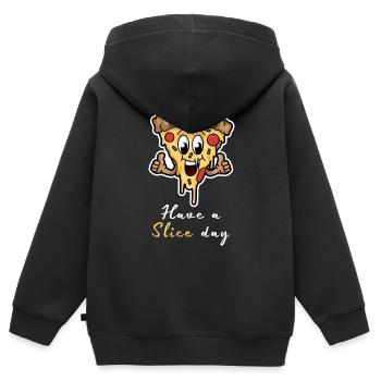 Have A Slice Day - Happy Pizza Slice - Kinder Premium Organic Zip Hoodie - Schwarz - Hinten - AI Model Kid Male (0cm)