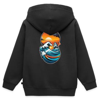 vague - été - vacances - Sweat Premium à capuche zippé enfant bio - noir - Dos - AI Model Kid Male (0cm)