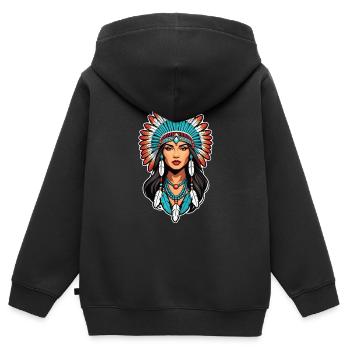 Indianer - Indianer - USA - Kinder Premium Organic Zip Hoodie - Schwarz - Hinten - AI Model Kid Male (0cm)