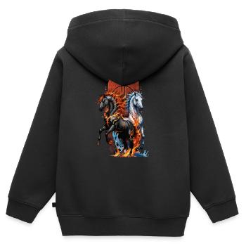 Équidé élémentaire : Cheval de feu et d’eau - Sweat Premium à capuche zippé enfant bio - noir - Dos - AI Model Kid Male (0cm)