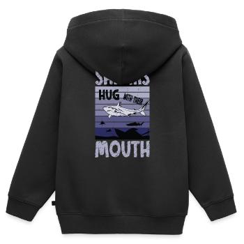 Grand requin blanc étreindre le plus grand prédateur océan - Sweat Premium à capuche zippé enfant bio - noir - Dos - AI Model Kid Male (0cm)