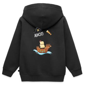 AHOI - Kinder Premium Organic Zip Hoodie - Schwarz - Hinten - AI Model Kid Male (0cm)