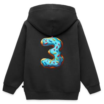 GÂTEAU NUMÉRO 3 SUCRÉ 3ÈME ANNIVERSAIRE - Sweat Premium à capuche zippé enfant bio - noir - Dos - AI Model Kid Male (0cm)