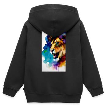 Crowned Lion Watercolour - Kids Premium Organic Zip-up Hoodie - black - Back - AI Model Kid Male (0cm)