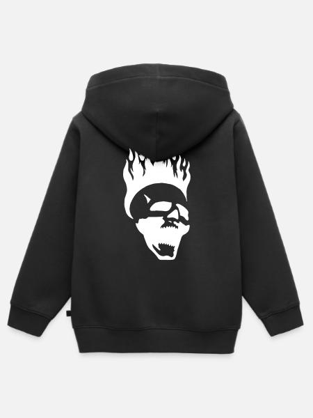 Flammender schreiender Schädel (weiß) - Kinder Premium Organic Zip Hoodie - Schwarz
