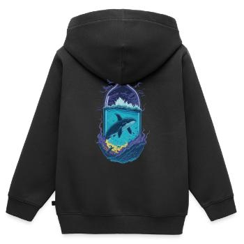 Delfin - Kinder Premium Organic Zip Hoodie - Schwarz - Hinten - AI Model Kid Male (0cm)