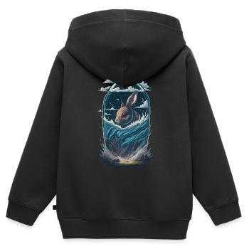 Hase Kaninchen Flasche - Kinder Premium Organic Zip Hoodie - Schwarz - Hinten - AI Model Kid Male (0cm)