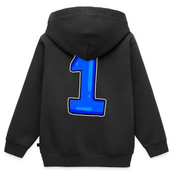 1 bleu - Sweat Premium à capuche zippé enfant bio - noir - Dos - AI Model Kid Male (0cm)