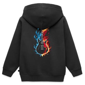 Flammende blaue, orangefarbene, rote Gitarre - Kinder Premium Organic Zip Hoodie - Schwarz - Hinten - AI Model Kid Male (0cm)