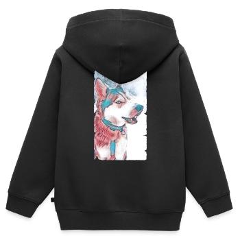 Husky Chien Pastel - Sweat Premium à capuche zippé enfant bio - noir - Dos - AI Model Kid Male (0cm)