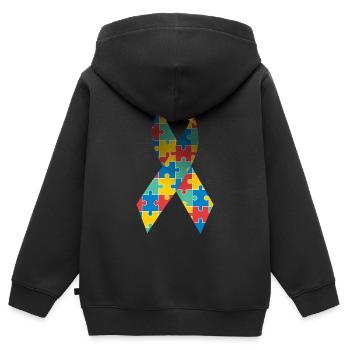 Awareness Ribbon für Autismus und Asperger-Syndrom - Kinder Premium Organic Zip Hoodie - Schwarz - Hinten - AI Model Kid Male (0cm)