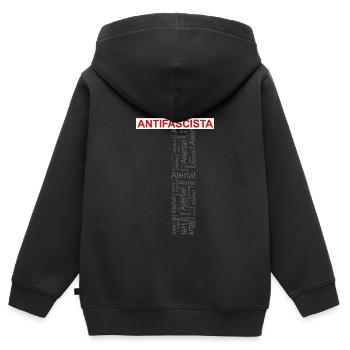 Alert! Antifascista! - Wortkunst rot/grau - Kinder Premium Organic Zip Hoodie - Schwarz - Hinten - AI Model Kid Male (0cm)