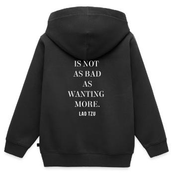 Lao Tzu-Zitat – Verlust ist nicht so schlimm wie mehr zu wollen - Kinder Premium Organic Zip Hoodie - Schwarz - Hinten - AI Model Kid Male (0cm)
