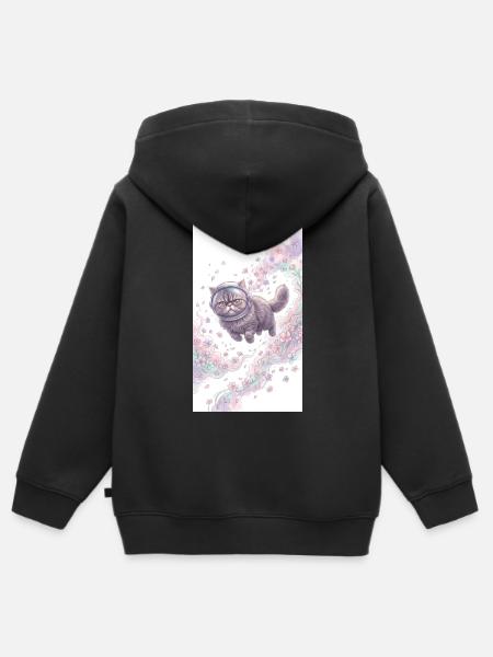 Weltraumkatze im Blumenzauber - Hoodie Premium med dragkedja barn ekologisk - svart