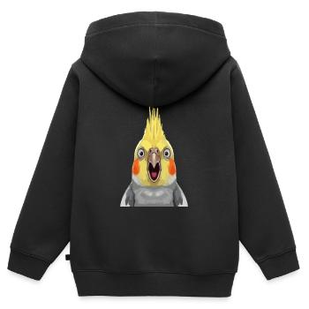 Estampe pop expressive de calopsitte - Sweat Premium à capuche zippé enfant bio - noir - Dos - AI Model Kid Male (0cm)