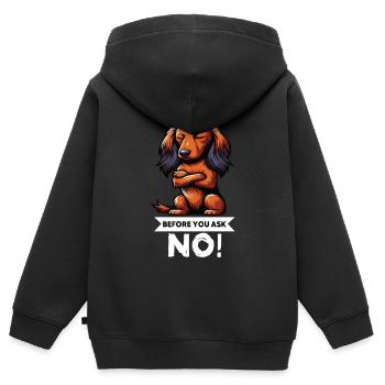 Avant de demander teckel à poils longs teckel tekkel - Sweat Premium à capuche zippé enfant bio - noir - Dos - AI Model Kid Male (0cm)