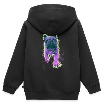 Neon Bulldog Splash - Kinder Premium Organic Zip Hoodie - Schwarz - Hinten - AI Model Kid Male (0cm)