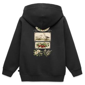 Vintage Cottagecore Botanique Oie Fraise Cerise - Sweat Premium à capuche zippé enfant bio - noir - Dos - AI Model Kid Male (0cm)