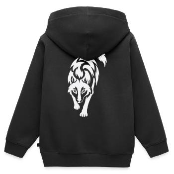 Wolfs Silhouette im Kontrast - Kinder Premium Organic Zip Hoodie - Schwarz - Hinten - AI Model Kid Male (0cm)