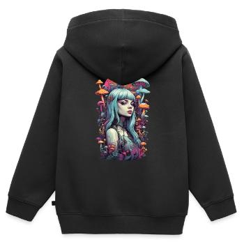 Champignon spirituel monde Goa fille Design - Sweat Premium à capuche zippé enfant bio - noir - Dos - AI Model Kid Male (0cm)