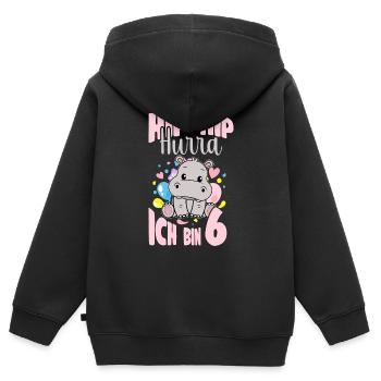 6 ans anniversaire fille hippopotame hourra 6 ans - Sweat Premium à capuche zippé enfant bio - noir - Dos - AI Model Kid Male (0cm)