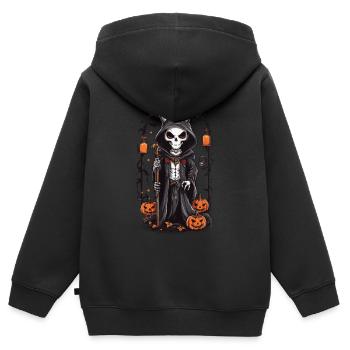 Halloween Squelette Druide Magie - Sweat Premium à capuche zippé enfant bio - noir - Dos - AI Model Kid Male (0cm)