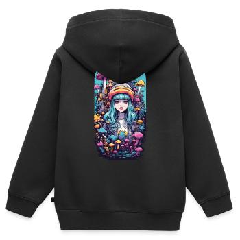 Festival Fantasie Psychedelic Goa Pilz Girl - Kinder Premium Organic Zip Hoodie - Schwarz - Hinten - AI Model Kid Male (0cm)
