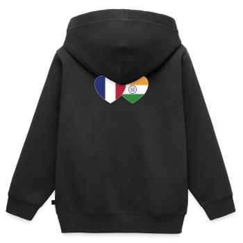 France Inde Drapeau Coeur - Sweat Premium à capuche zippé enfant bio - noir - Dos - AI Model Kid Male (0cm)